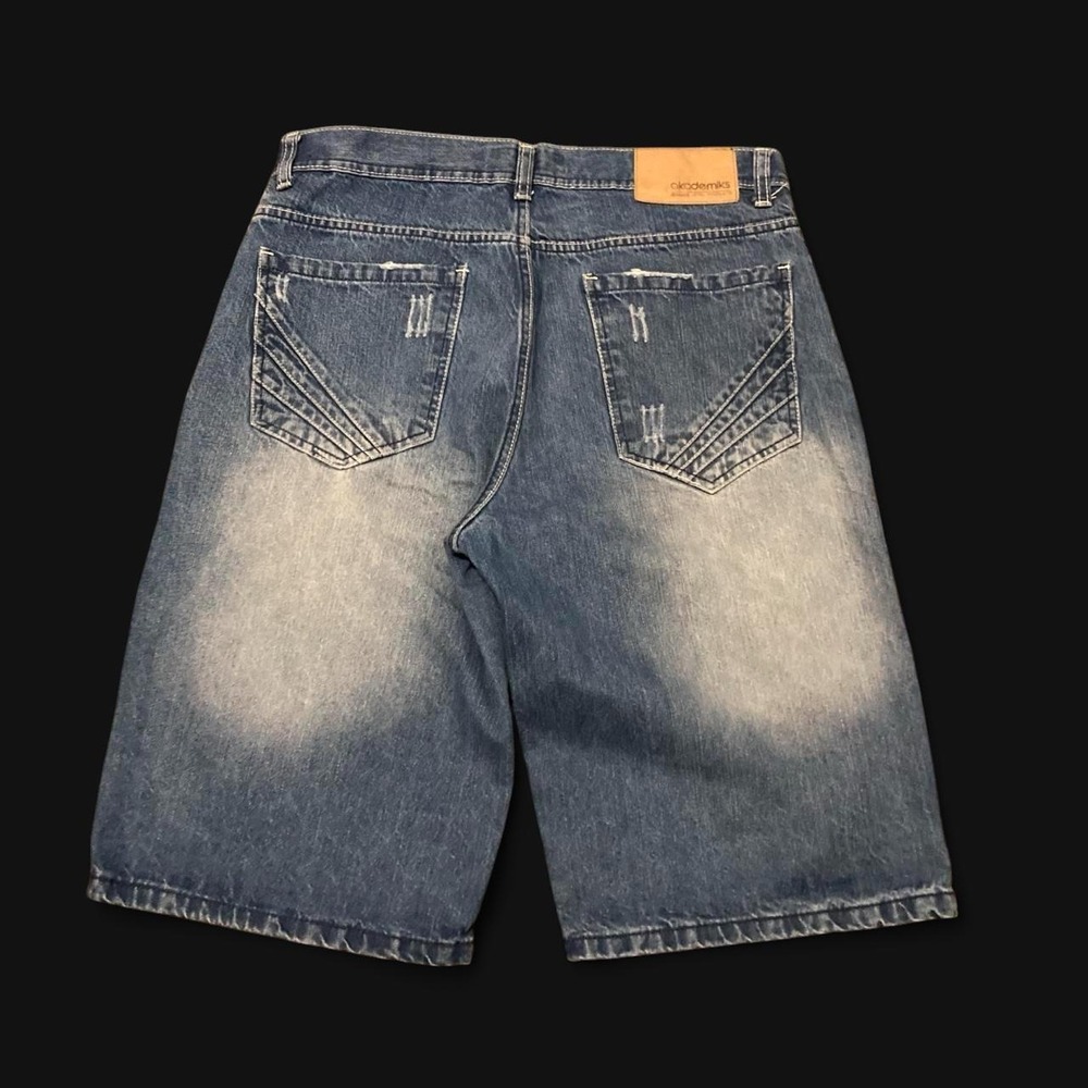 Akademiks vtg y2k blue baggy jean shorts distress grunge skater 34(33/13)